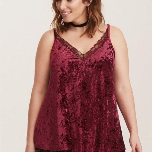 TORRID crushed velvet, lace trim adjustable spaghetti straps sz 2 - Picture 1 of 10